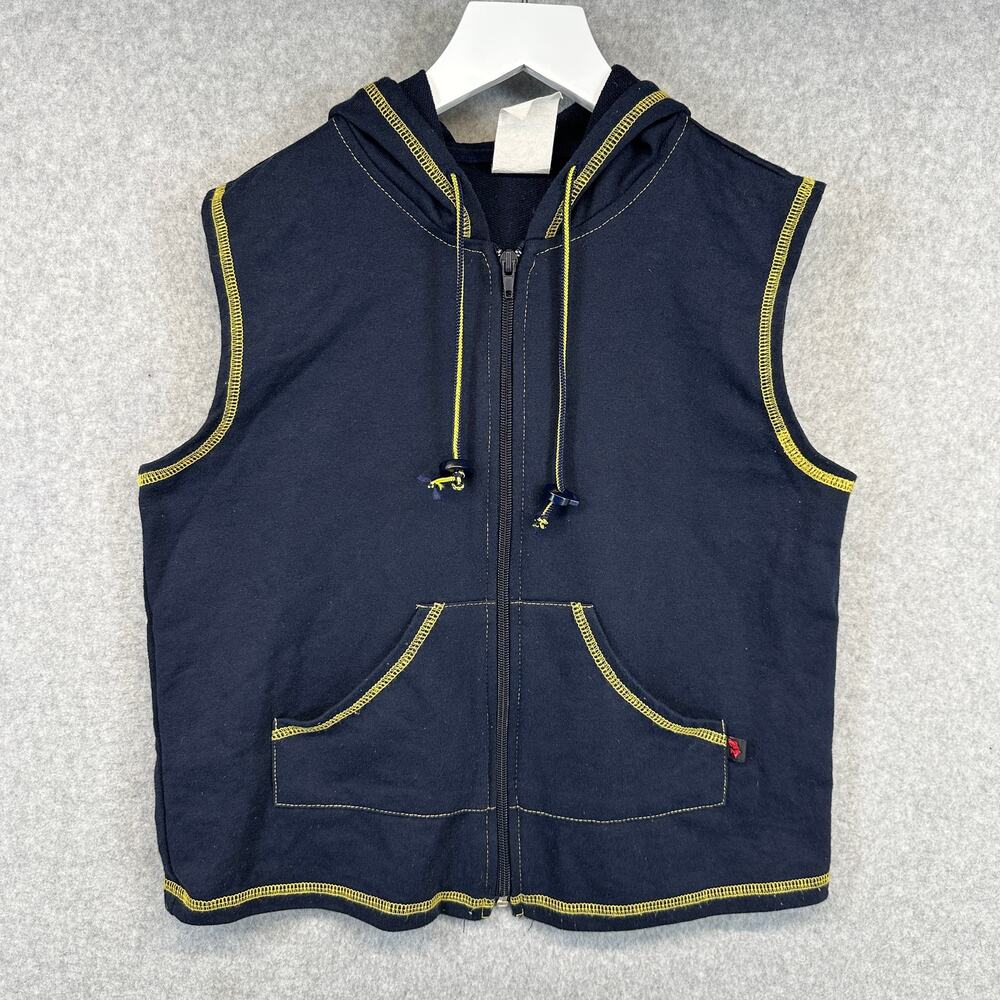 Vintage Big Flirt Hoodie Kids Girls Size Small Navy Blue Full Zip Sleeveless